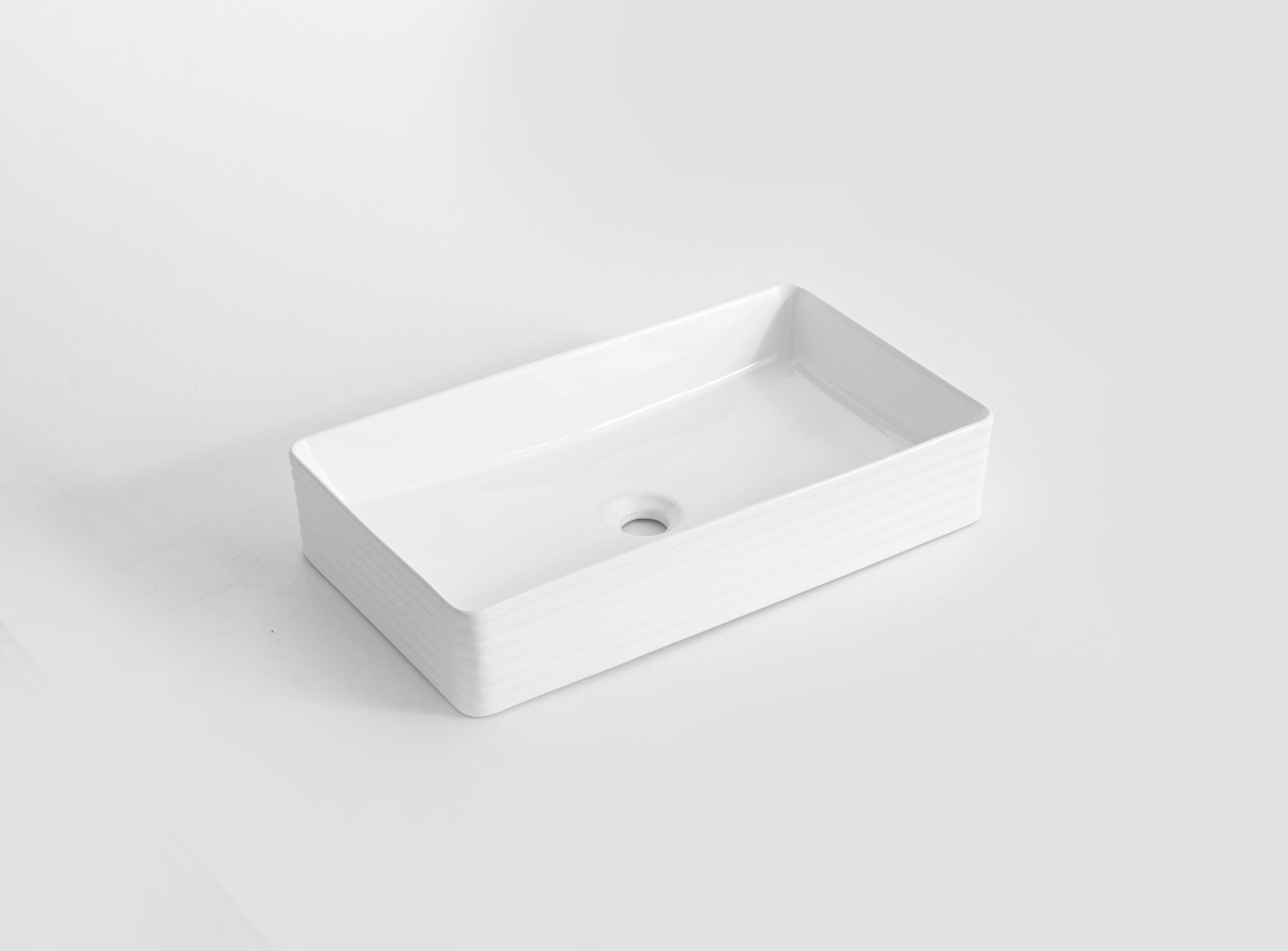 Ovia Fluted Rectangle Gloss White Ceramic Basin