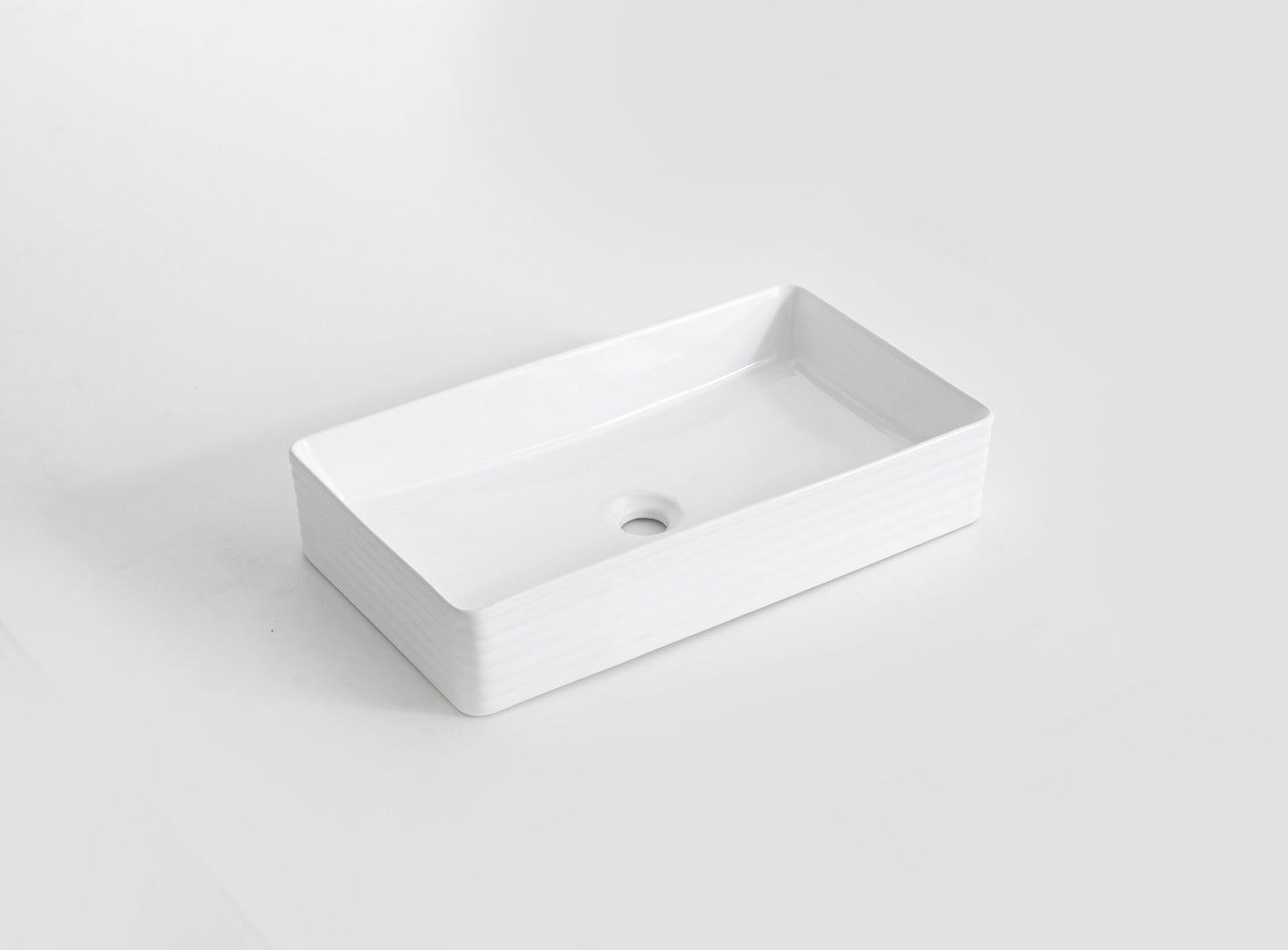 Ovia Fluted Rectangle Gloss White Ceramic Basin