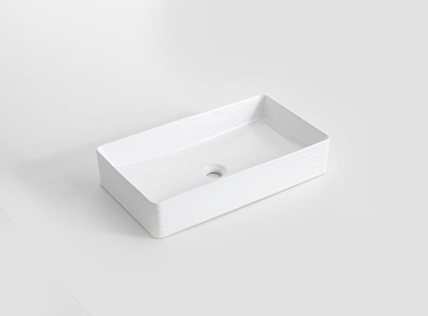 Ovia Fluted Rectangle Gloss White Ceramic Basin