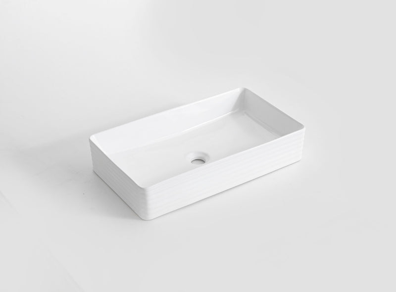 Ovia Fluted Rectangle Gloss White Ceramic Basin