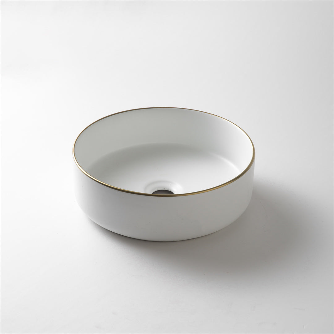 Ovia Scarlet 360mm Matte White Basin With Gold Trim