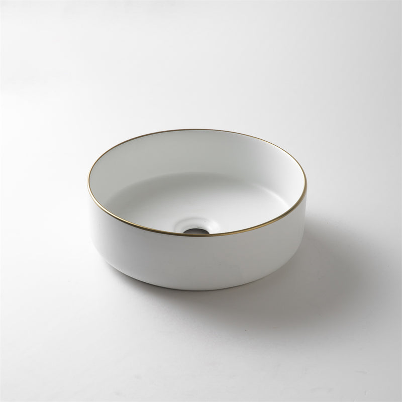 Ovia Scarlet 360mm Matte White Basin With Gold Trim