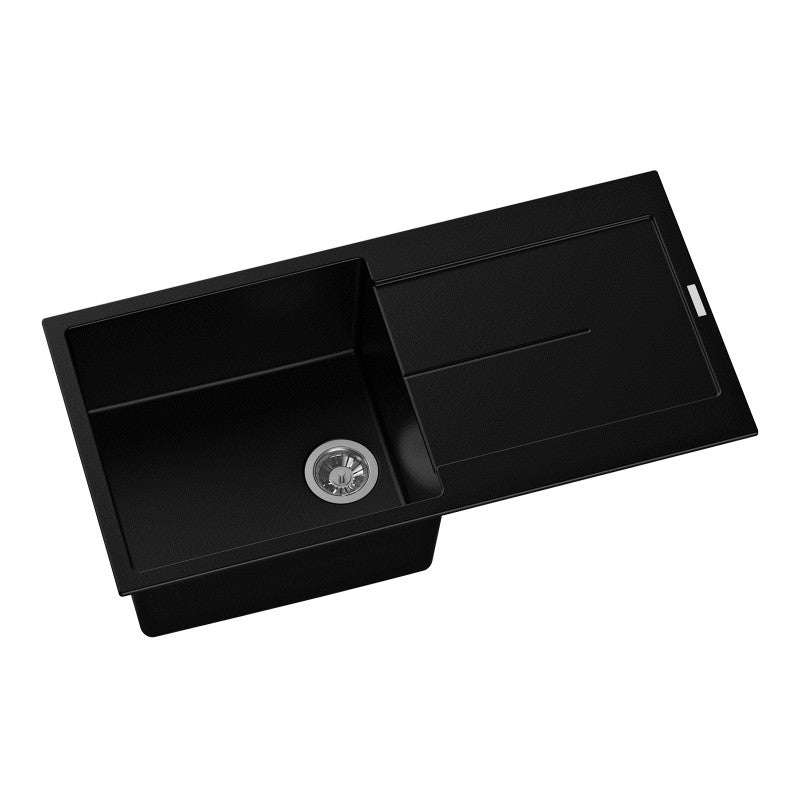 1000x500mm Metallic Black Quartz Kitchen Sink Single Bowl Reversible Topmount