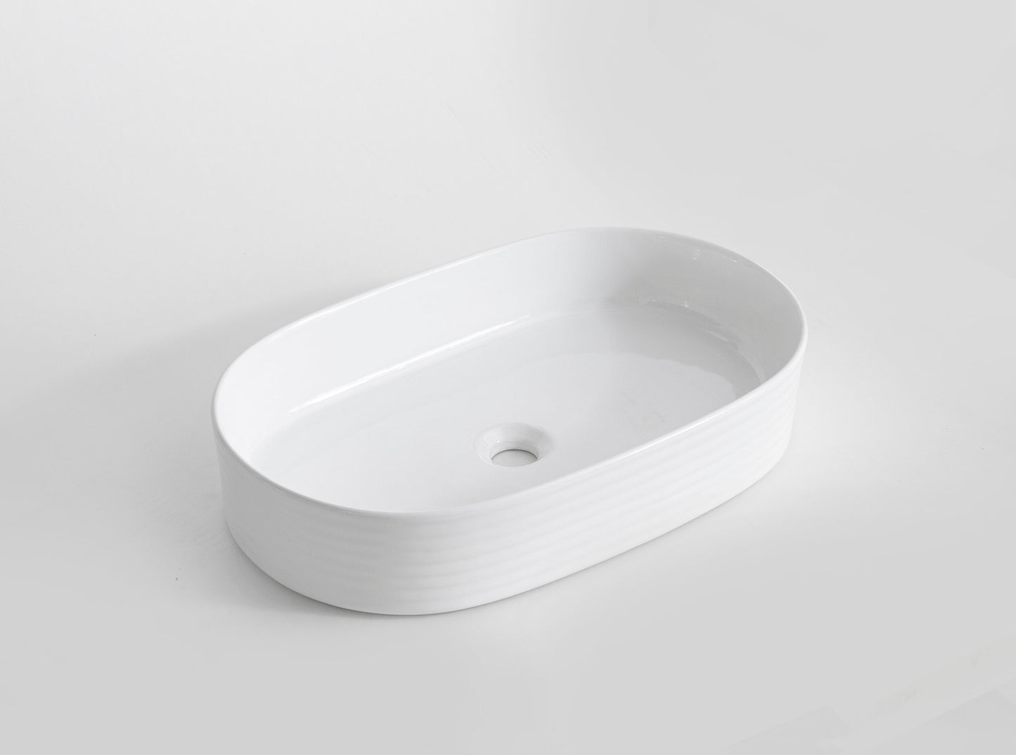 Ovia Fluted Pill Oval Rounded Matte White Ceramic Basin