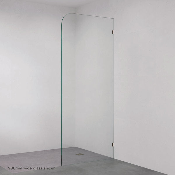Fienza Curved Edge Fixed Frameless Glass Shower Panel Brushed Nickel