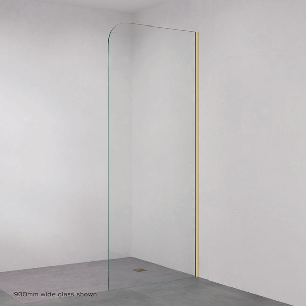 Fienza Curved Edge Fixed Frameless Glass Shower Panel with Channel Brushed Gold