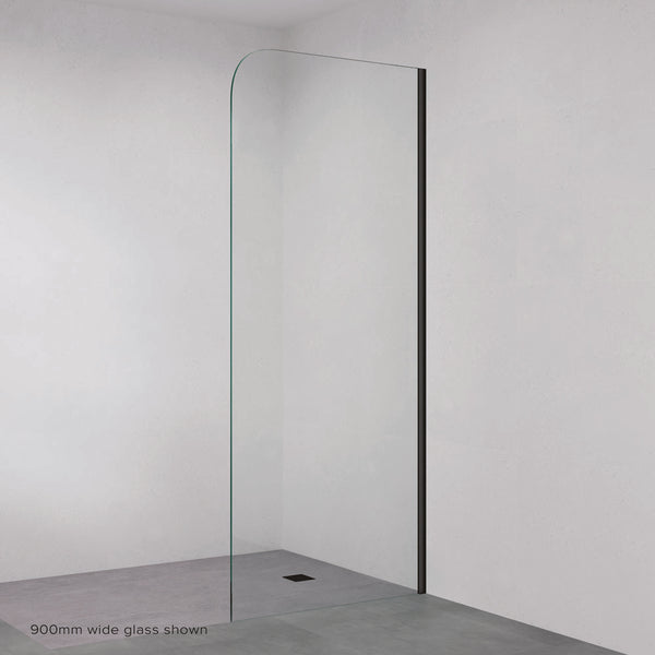 Fienza Curved Edge Fixed Frameless Glass Shower Panel with Channel Matte Black