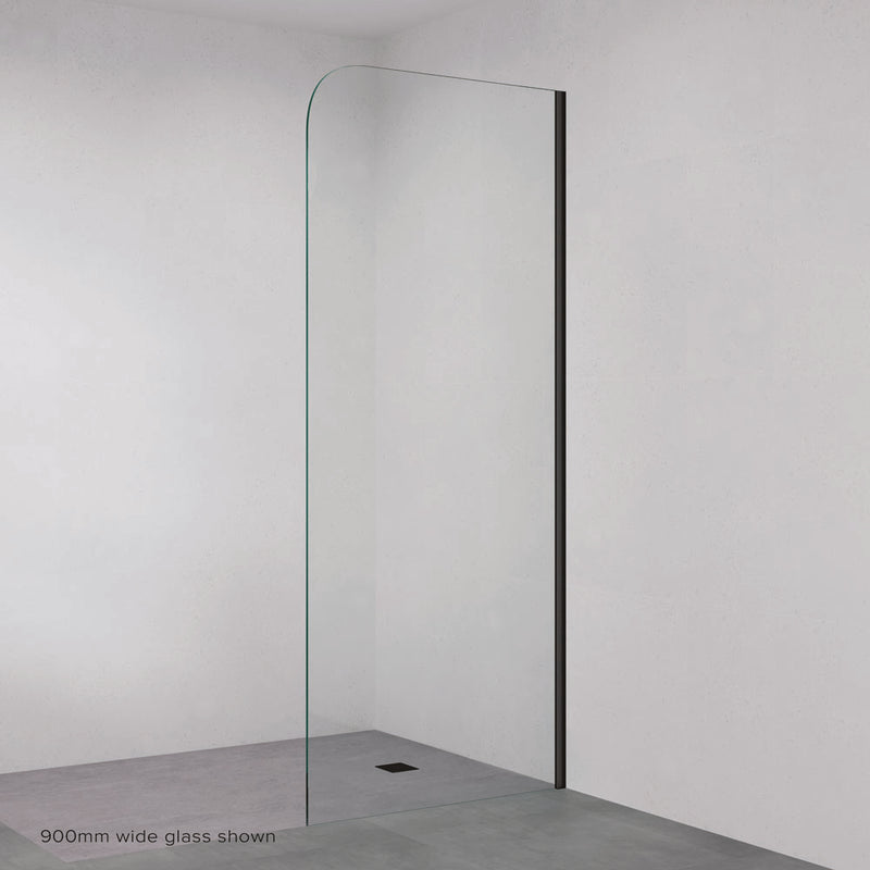 Fienza Curved Edge Fixed Frameless Glass Shower Panel with Channel Matte Black