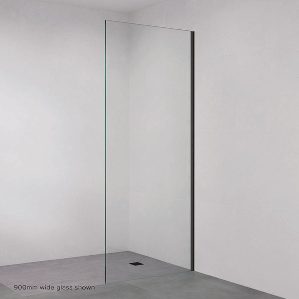 Fienza Rectangular Fixed Frameless Glass Shower Panel with Channel Matte Black