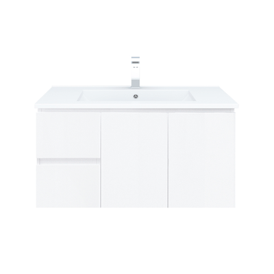 BIANCA 90cm Wall Hung Vanity Cabinet - Left Drawers with Ceramic Top