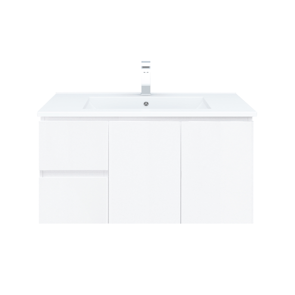 BIANCA 90cm Wall Hung Vanity Cabinet - Left Drawers with Ceramic Top