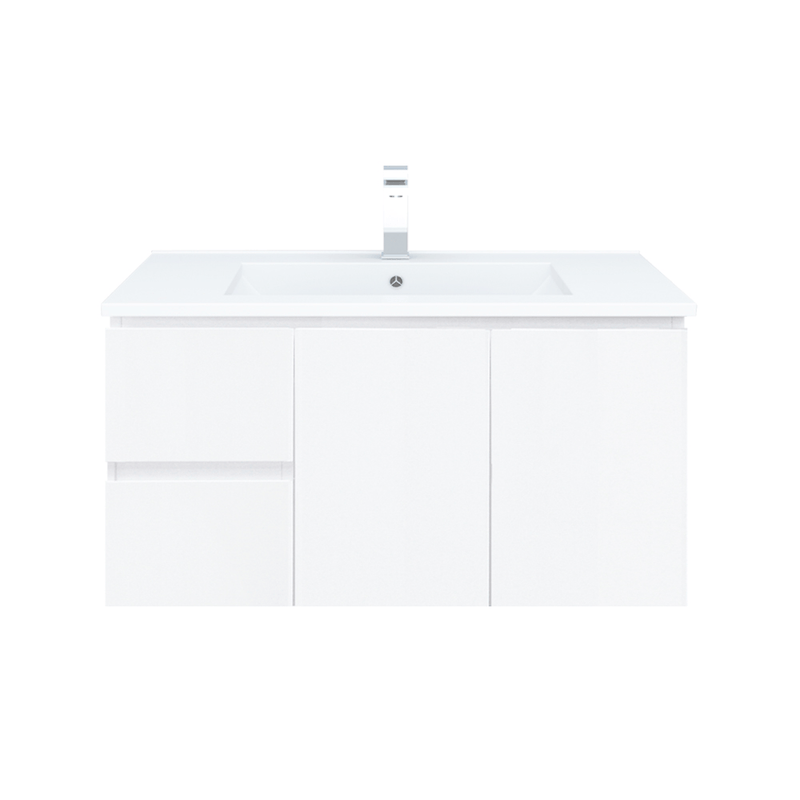 BIANCA 90cm Wall Hung Vanity Cabinet - Left Drawers with Ceramic Top