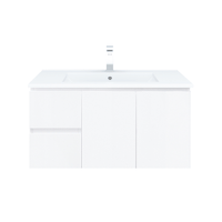 Mercio Bianca 90cm Wall-Hung Vanity Cabinet - Left Drawers with Ceramic Top
