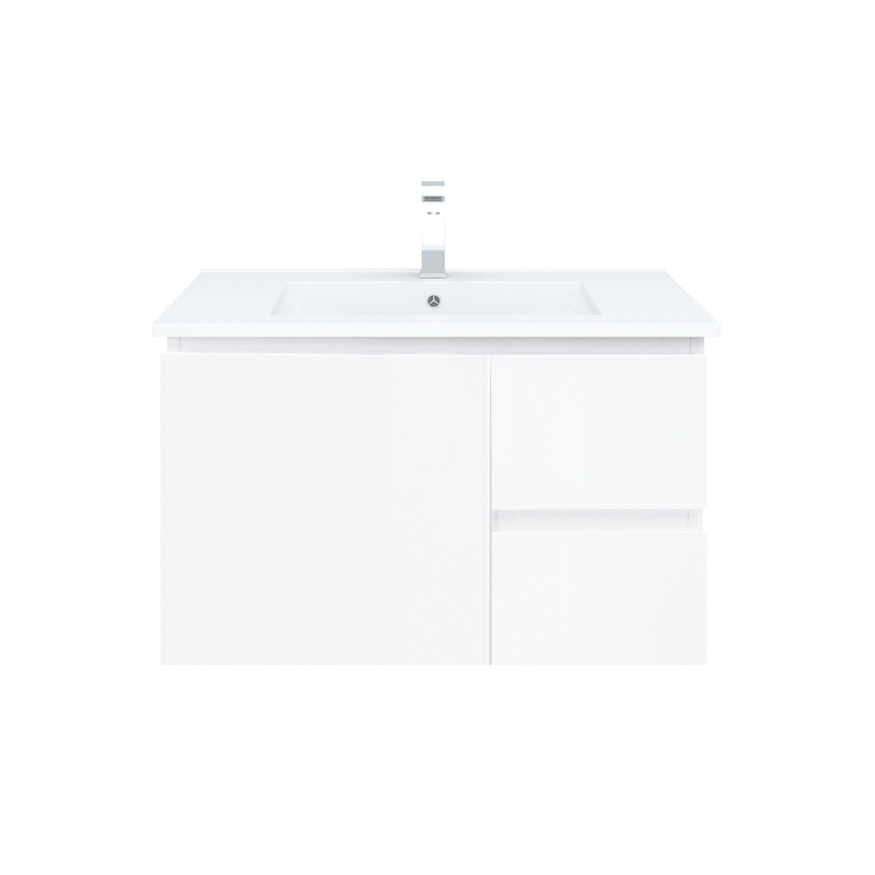BIANCA 75cm Wall Hung Vanity Cabinet - Left Drawers with Ceramic Top