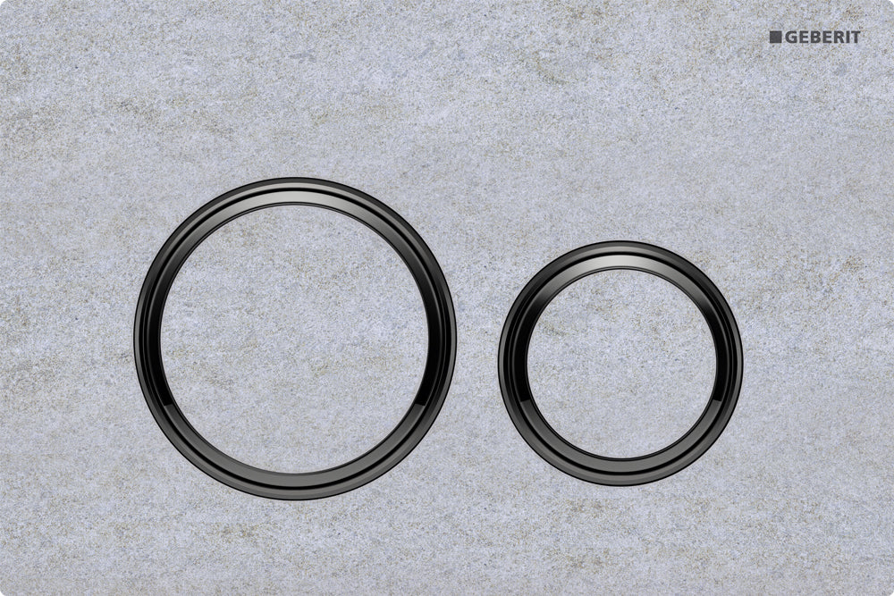 Geberit Sigma 21 Flush Plate Button Concrete Look, Black Chrome Trim, Fingerprint Resistant