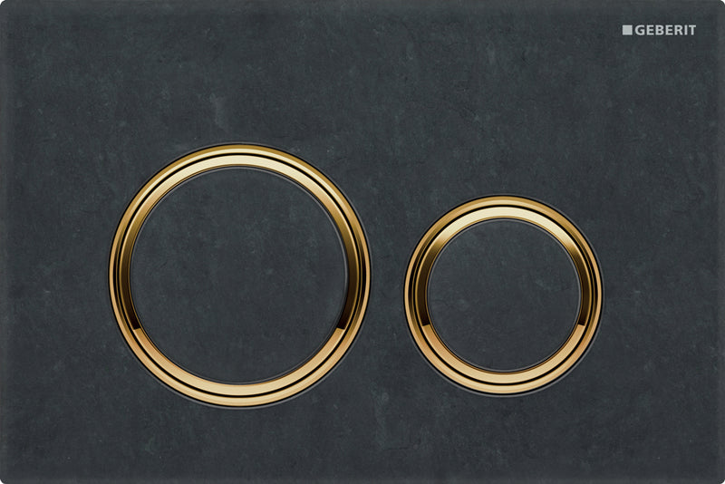 Geberit Sigma 21 Flush Plate Button Slate, Brass Trim, Fingerprint Resistant