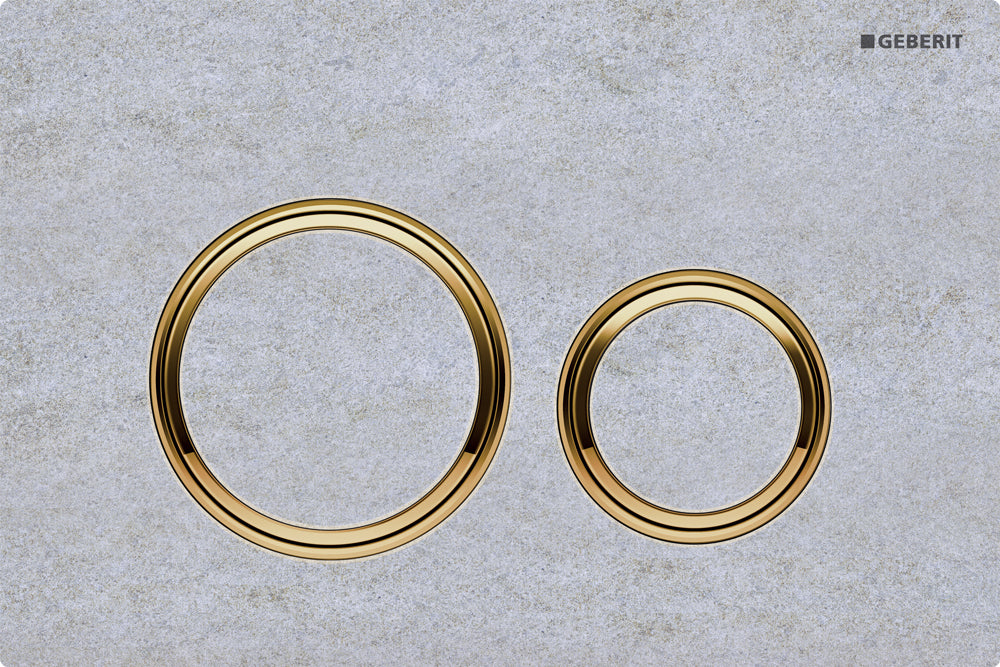 Geberit Sigma 21 Flush Plate Button Concrete Look, Brass Trim, Fingerprint Resistant