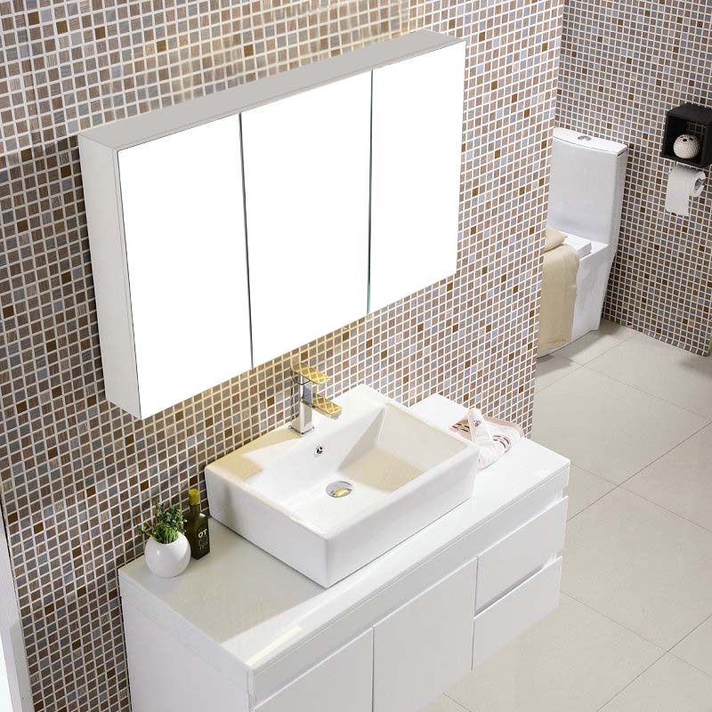 1200Lx720Hx150Dmm MDF Pencil Edge White Shaving Cabinet With Mirror Three Doors