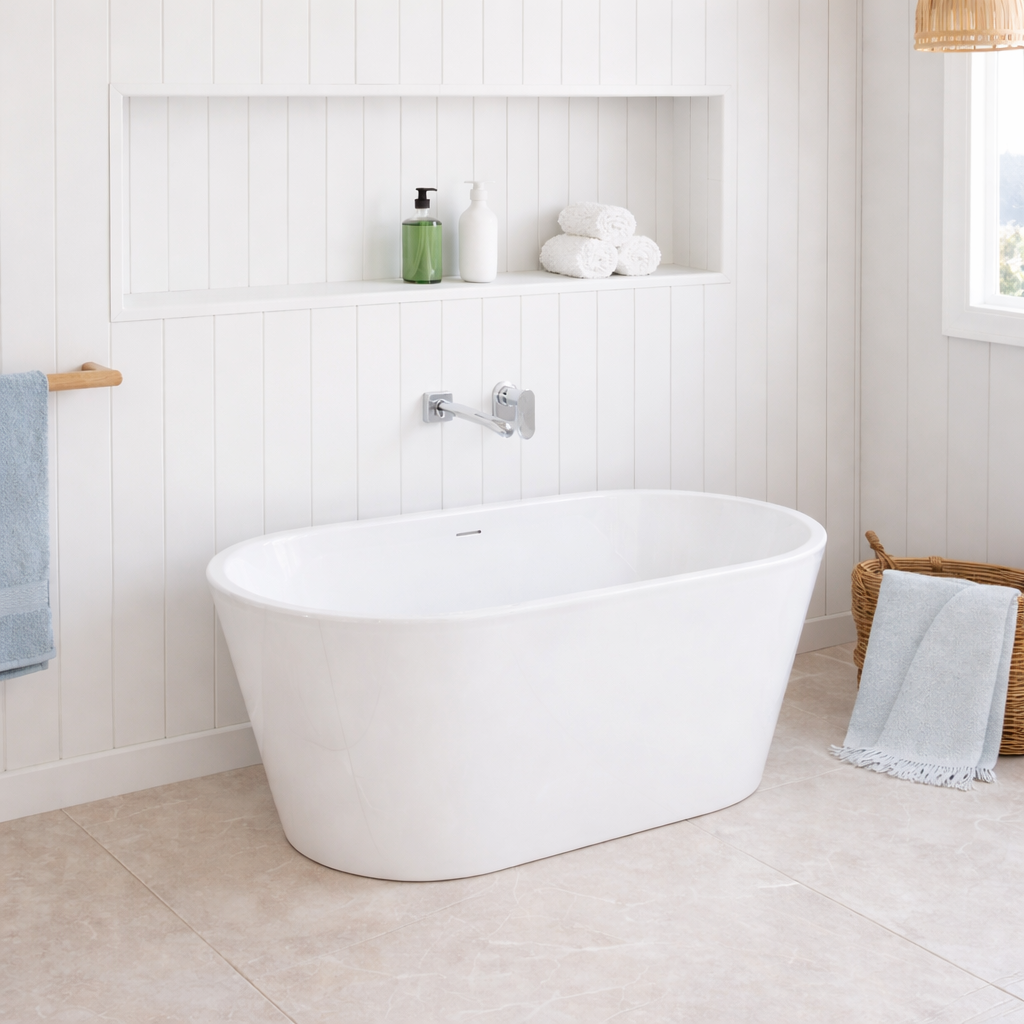 Ovia Oval 1300mm Milan Freestanding Bath Tub Gloss White