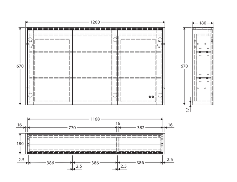 1200 LED Mirror Cabinet with Satin Black Side Panels