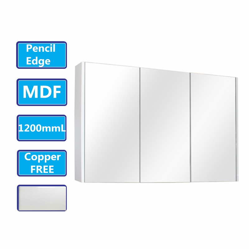 1200Lx720Hx150Dmm Matt White PVC Filmed Shaving Cabinet With Copper Free Mirror Wall Hung