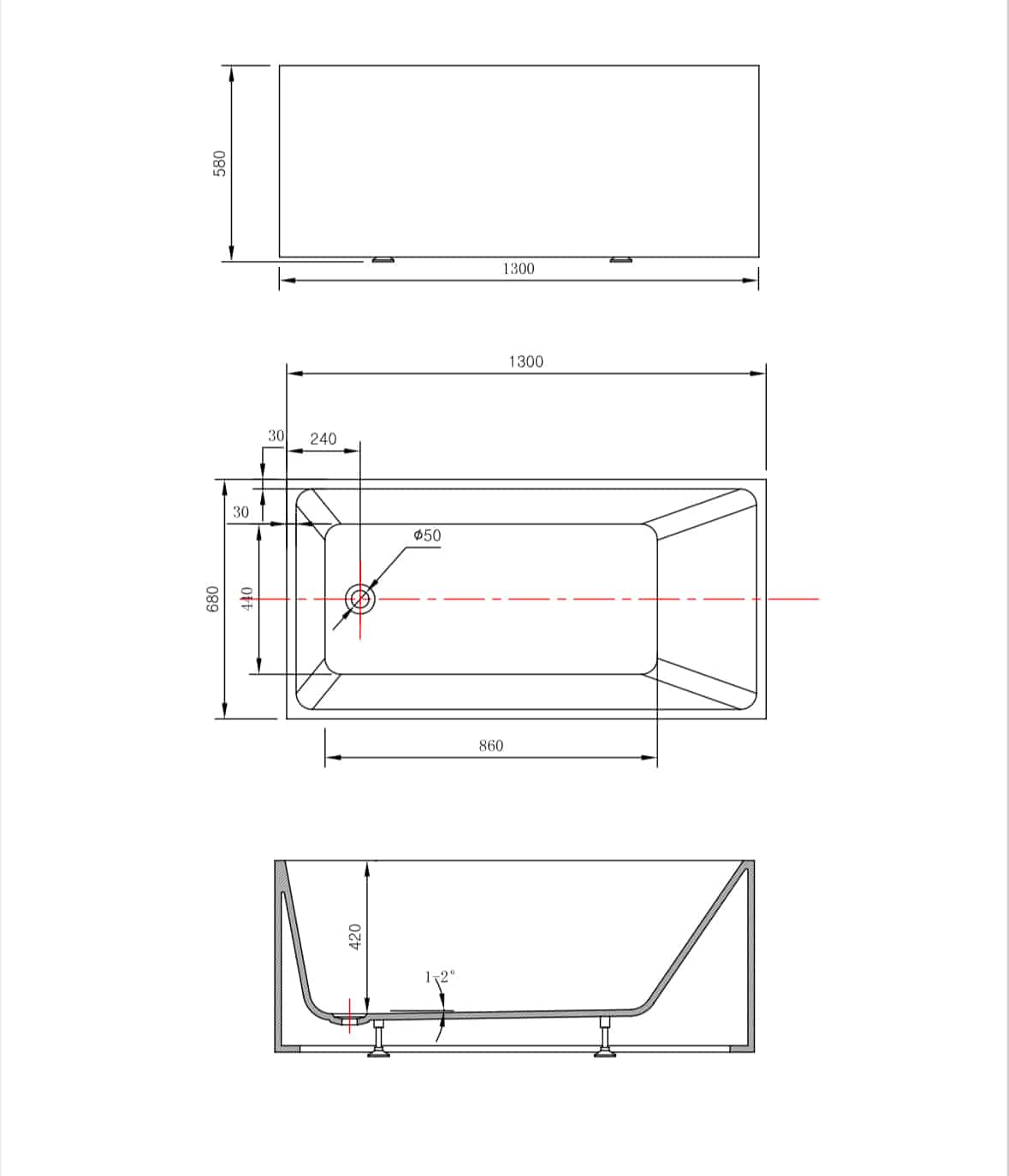 Ovia 1300mm Gloss White Free Standing Multi fit Back to Wall Corner Bath No Overflow