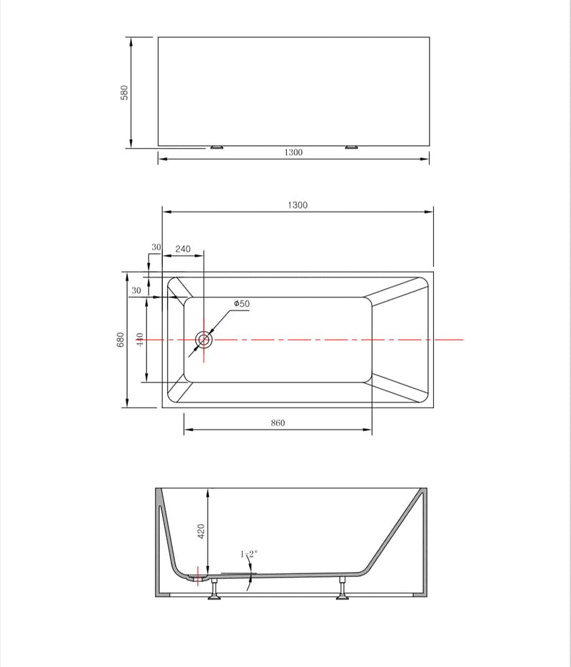Ovia 1300mm Gloss White Free Standing Multi fit Back to Wall Corner Bath No Overflow