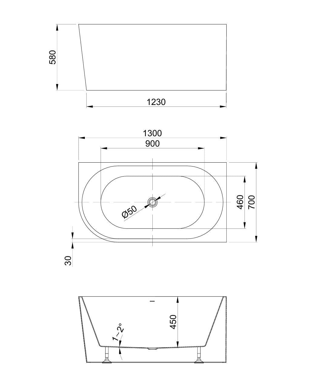 Ovia 1300mm Right Hand Corner Bath Tub Gloss White