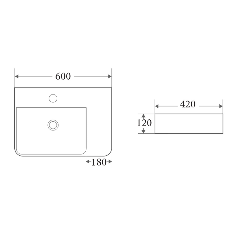 Mercio VENTO 60MR Rectangular Right Hand Wall Hung Basin