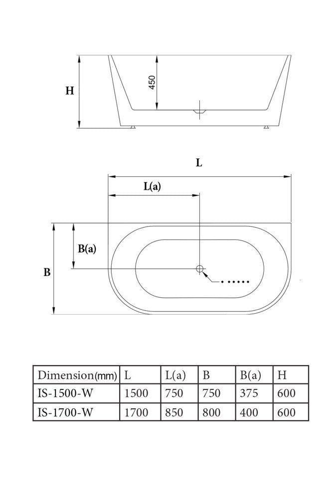 1500mm & 1700mm Rubine Iseo Series Acrylic Ultra-Slim Bathtub