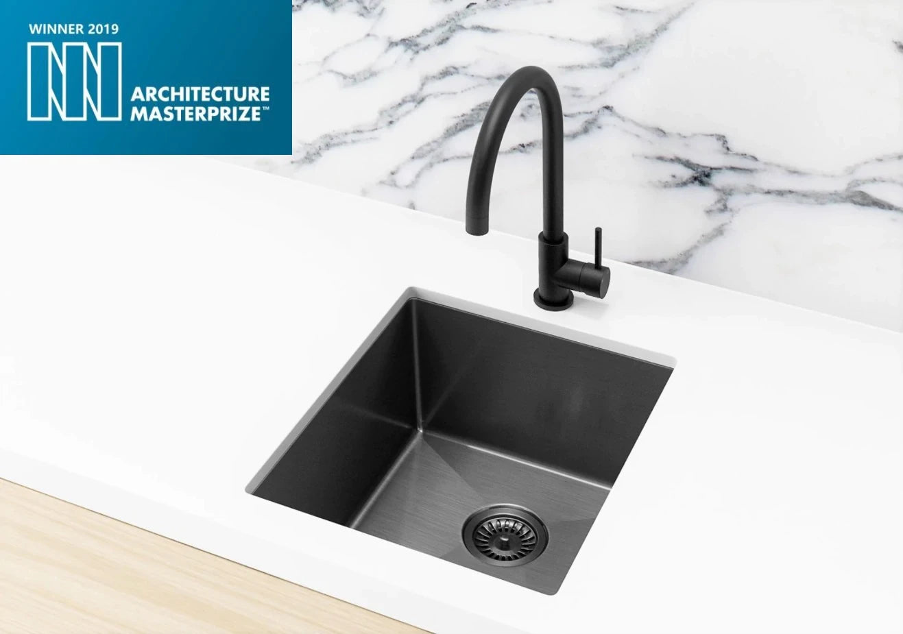 Meir Single Bowl PVD Kitchen Sink 380mm x 440mm - Gunmetal Black