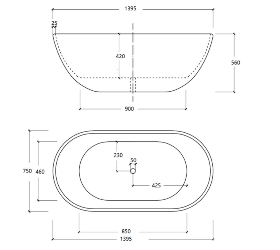 1400mm Ovia Egg Freestanding Bathtub Acrylic Gloss White