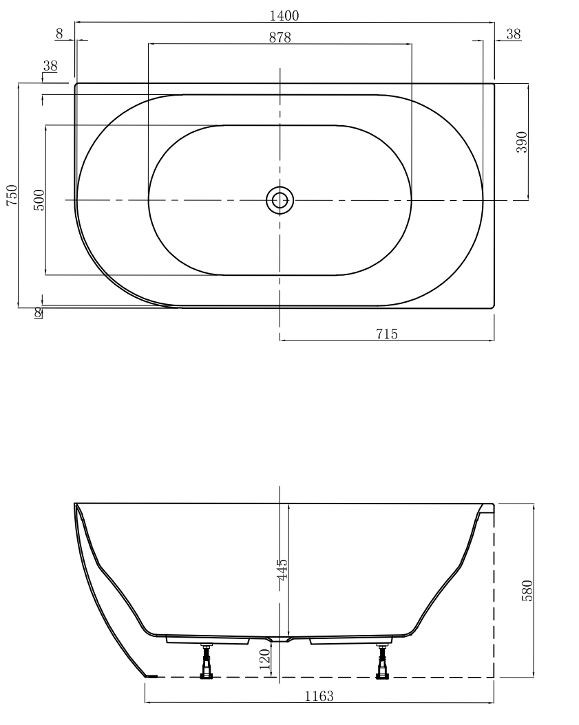 Ovia Vienna 1400mm Right Hand Corner Bath Tub Gloss White