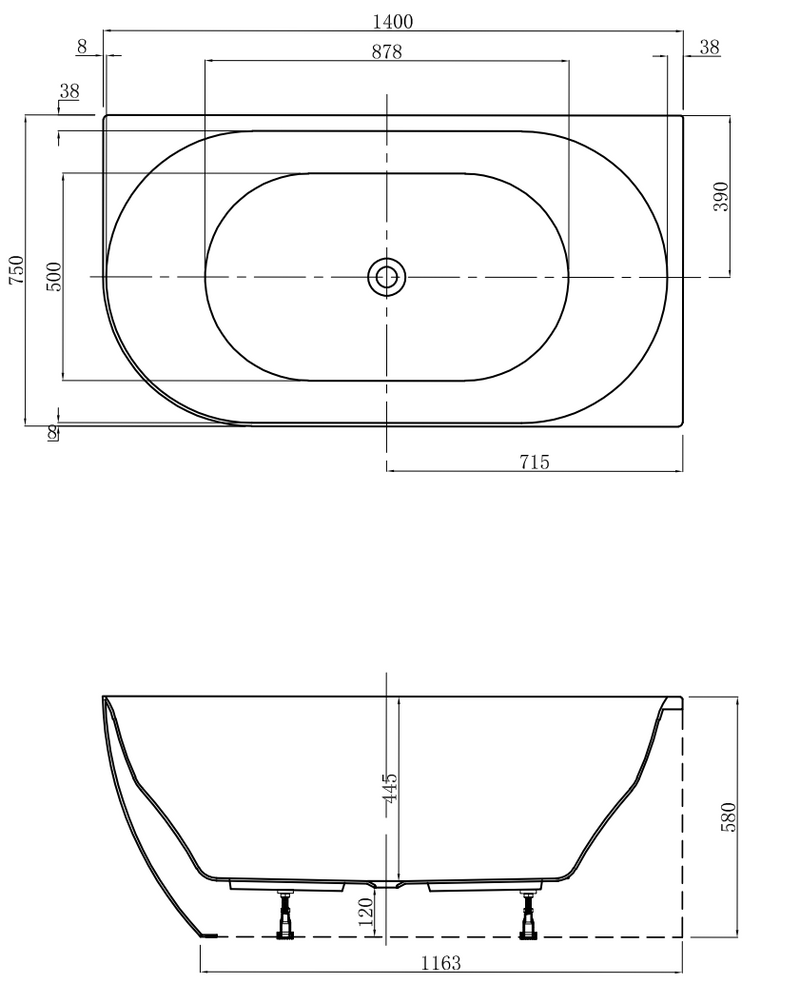 Ovia Vienna 1400mm Right Hand Corner Bath Tub Gloss White