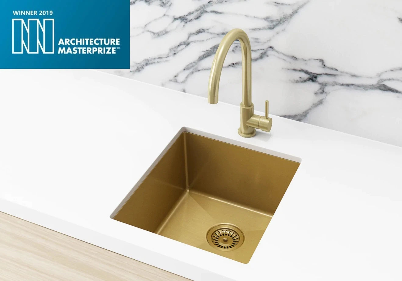 Meir Single Bowl PVD Kitchen Sink 380mm x 440mm - Brushed Bronze Gold