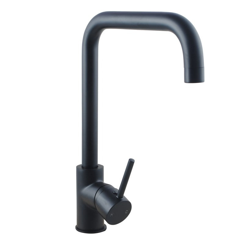 Aquaperla Round Matt Black Swivel Kitchen Sink Mixer Tap