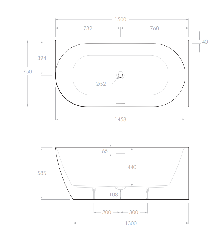 Ovia Vienna 1500mm Right Hand Corner Bath Tub Matte White