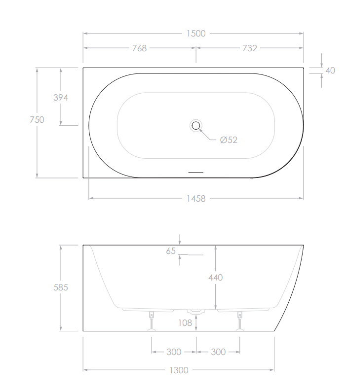 Ovia Vienna 1500mm Left Hand Corner Bath Tub Matte White
