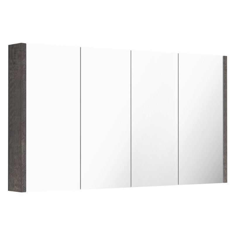 1500Lx720Hx150Dmm Dark Grey Wood Grain PVC Filmed Shaving Cabinet With Mirror Wall Hung