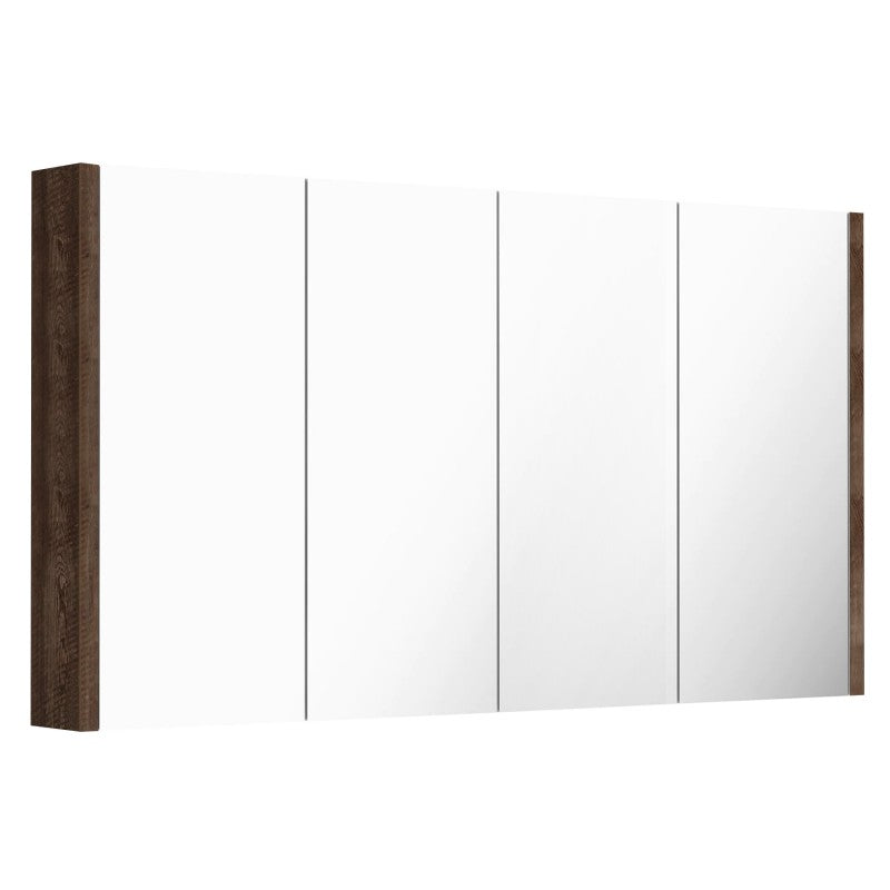 1500Lx720Hx150Dmm Dark Oak Wood Grain PVC Filmed Shaving Cabinet With Mirror Wall Hung