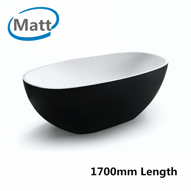 1700x810x590mm Stella Oval Bathtub Freestanding Acrylic Matt Black & Matt White Bath tub NO Overflow