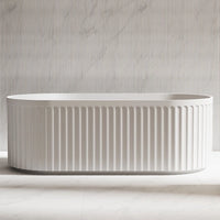 Ovia 1700mm Artemis V Groove Fluted Freestanding Bath Tub - Matte White