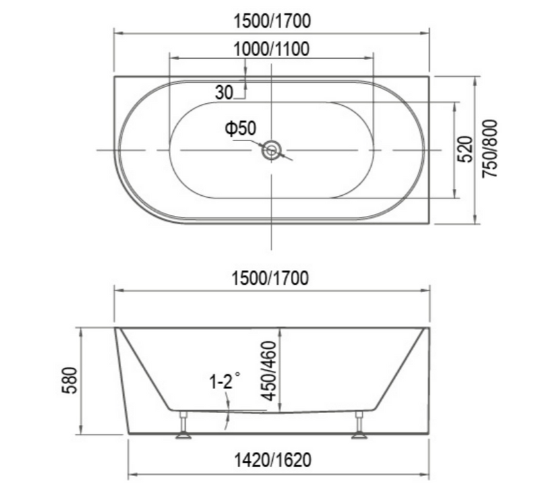 Ovia 1500mm Right Hand Corner Bath Tub Gloss White
