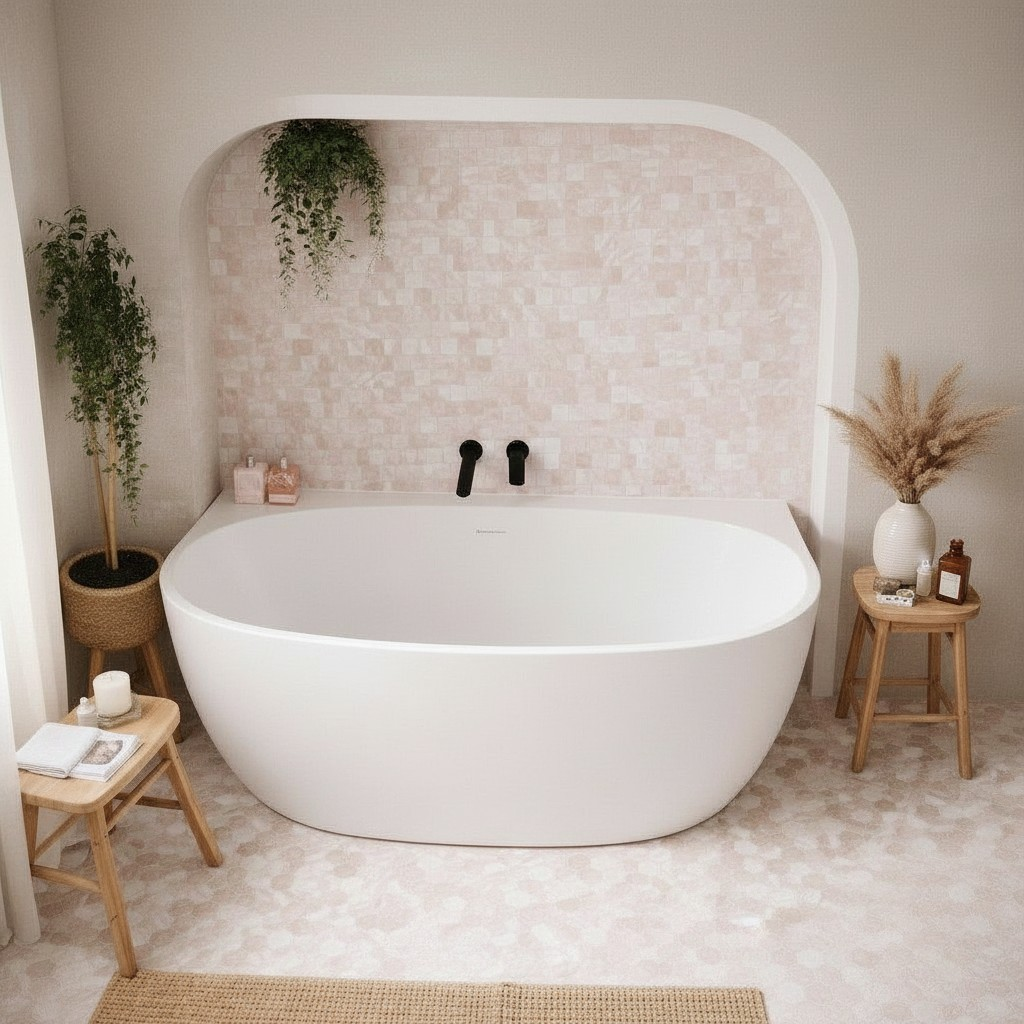 Ovia 1500mm Back to Wall Bath Vienna Tub Gloss White