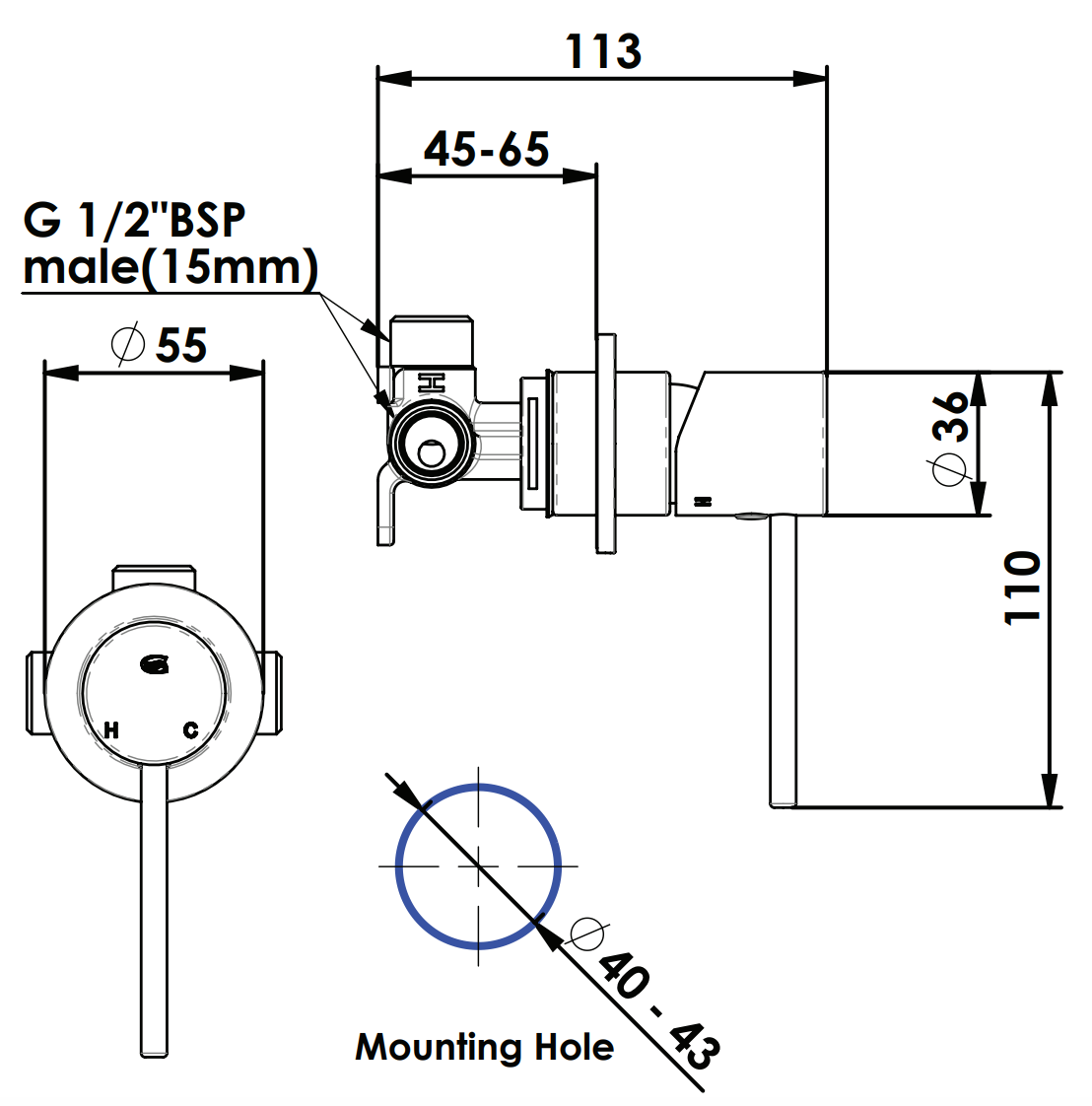 Greens Gisele Shower Mixer - Matte Black
