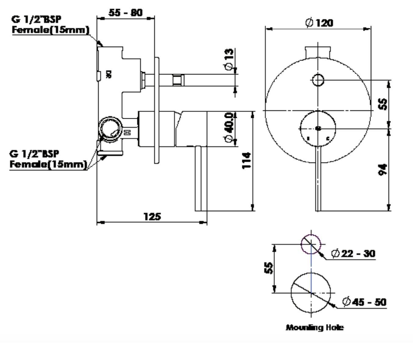 Greens Gisele Shower/Bath Diverter Mixer Matte Black
