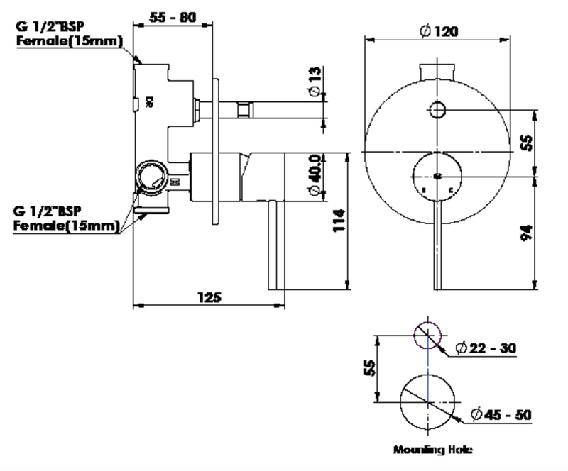 Greens Gisele Shower/Bath Diverter Mixer Matte Black