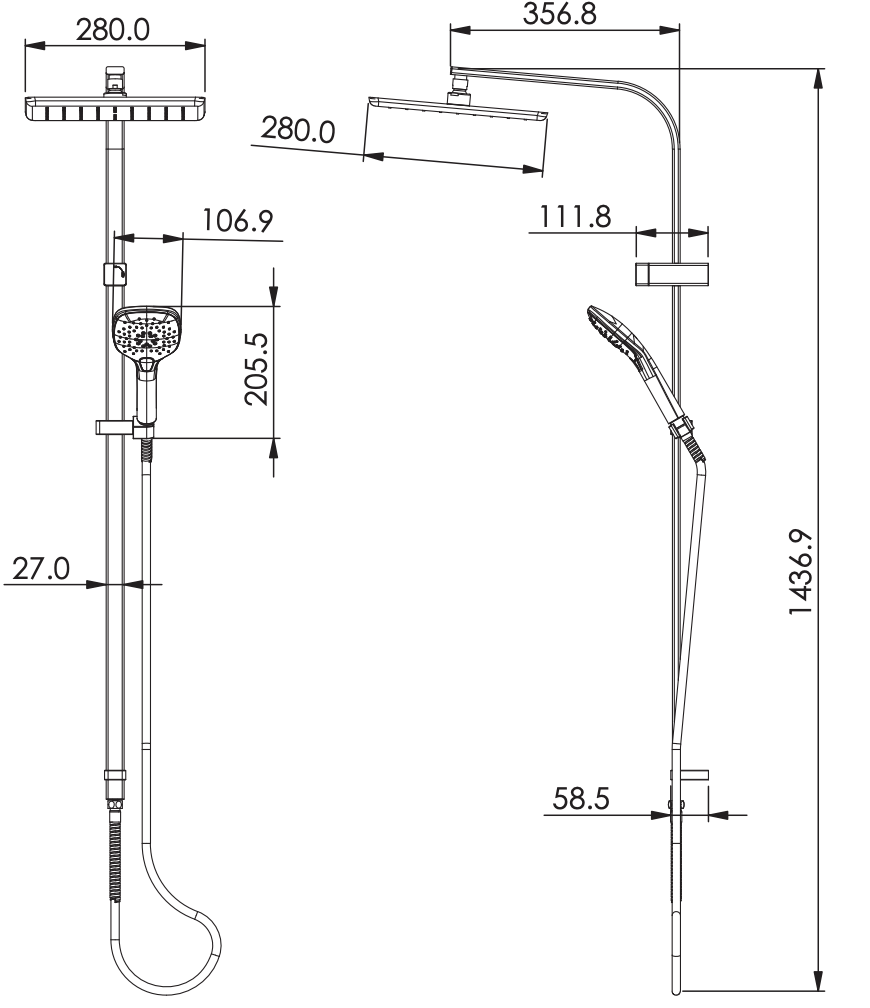 Greens Skyla AirFlo™ Twin Rail Shower Matte Black