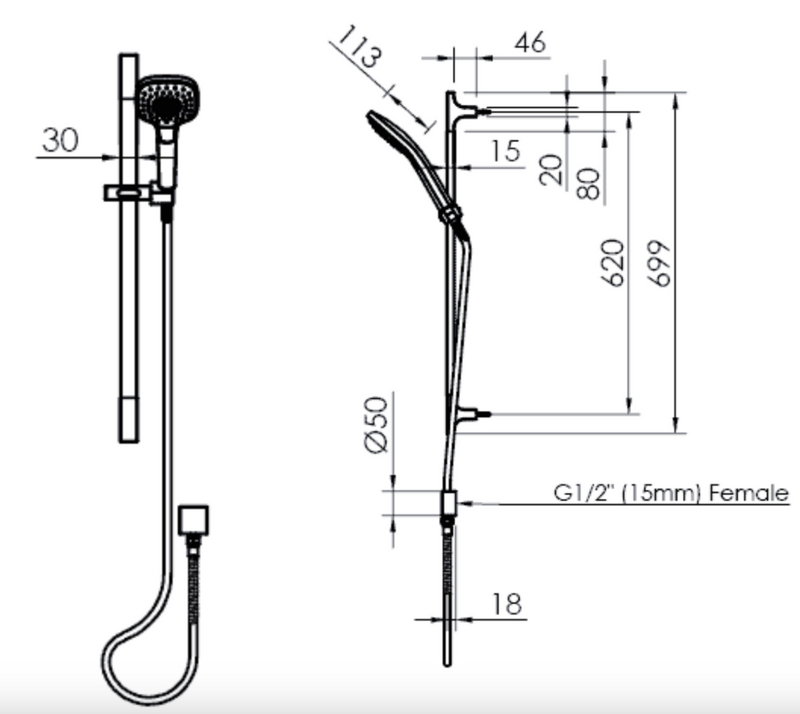 Greens Corban Adjustable Rail Shower Matte Black