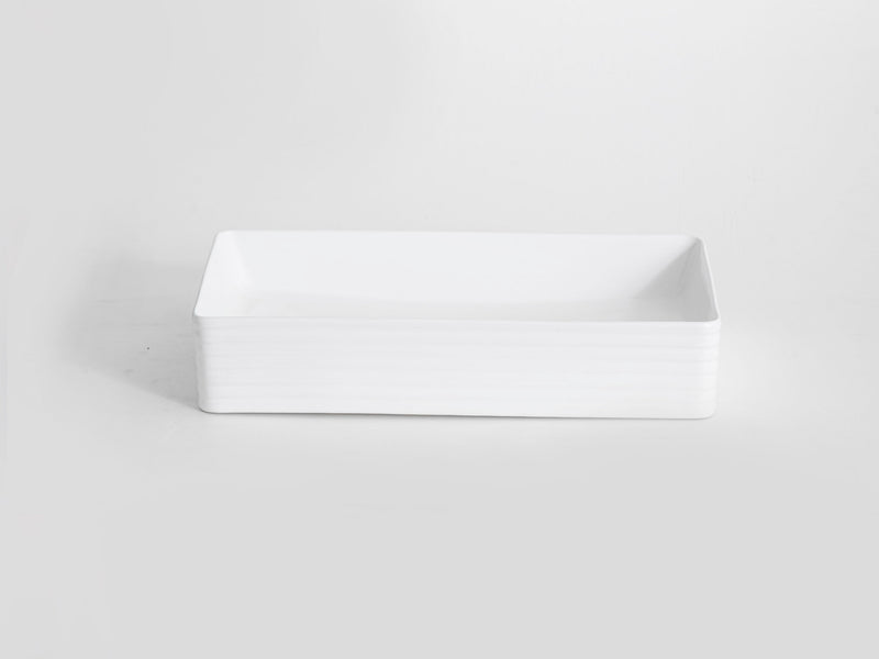 Ovia Fluted Rectangle Gloss White Ceramic Basin